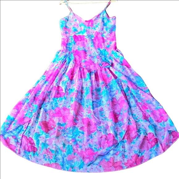 Miss Dior Vintage Sheer Floral Strap Pink Blue Polyester Bow Lingerie Dress Sz.S - Picture 1 of 15
